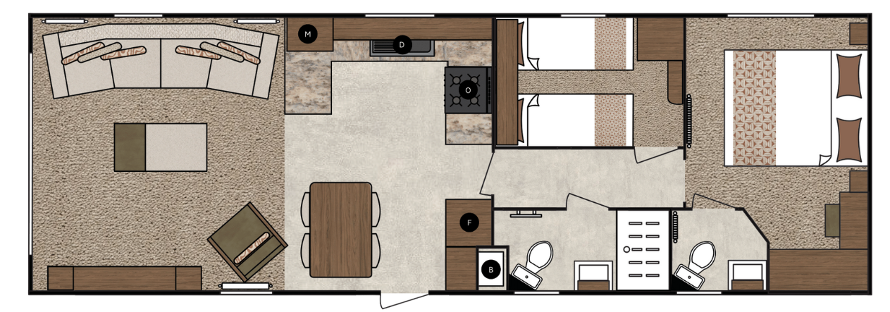 36x12 2 Bedroom Floor Plan