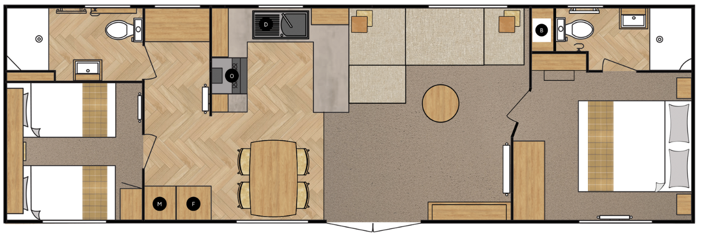 38x12 2 Bedroom Floor Plan