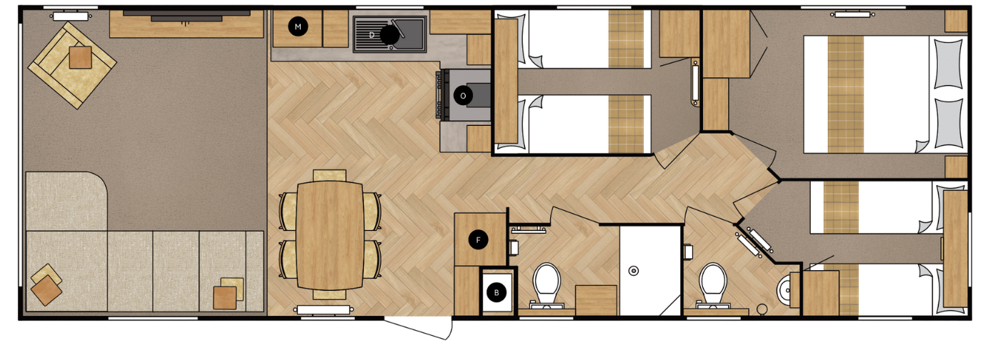 36x12 3 Bedroom Floor Plan