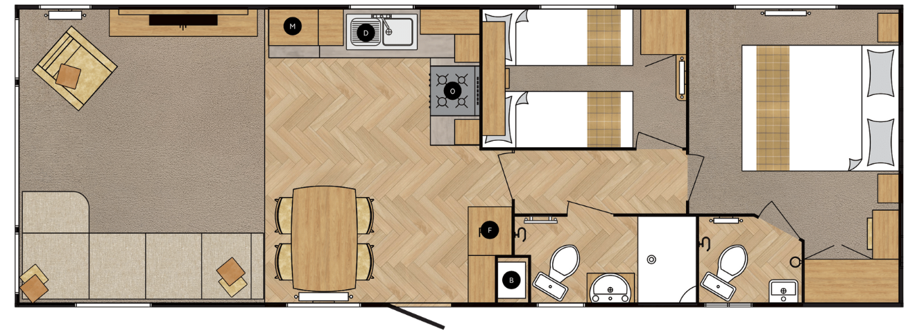 37x12 2 Bedroom Floor Plan